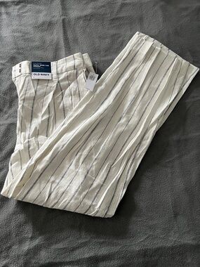 Old Navy Cream Pants with Navy Vertical Stripes